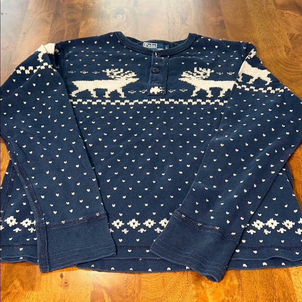Vintage Polo Ralph Lauren Blue Reindeer Crewneck Sweater - Picture 12 of 12
